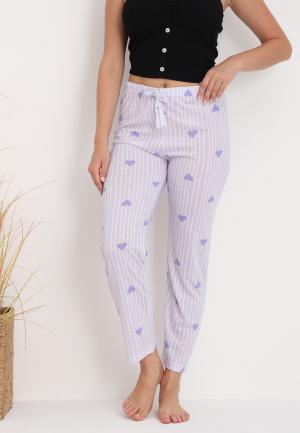 Pantaloni lungi de pijama damă imprimeu inimioare,mov