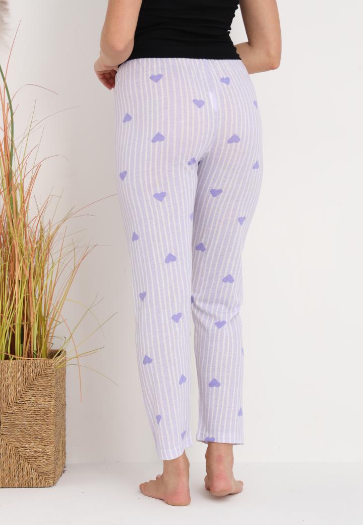 Pantaloni lungi de pijama damă imprimeu inimioare,mov