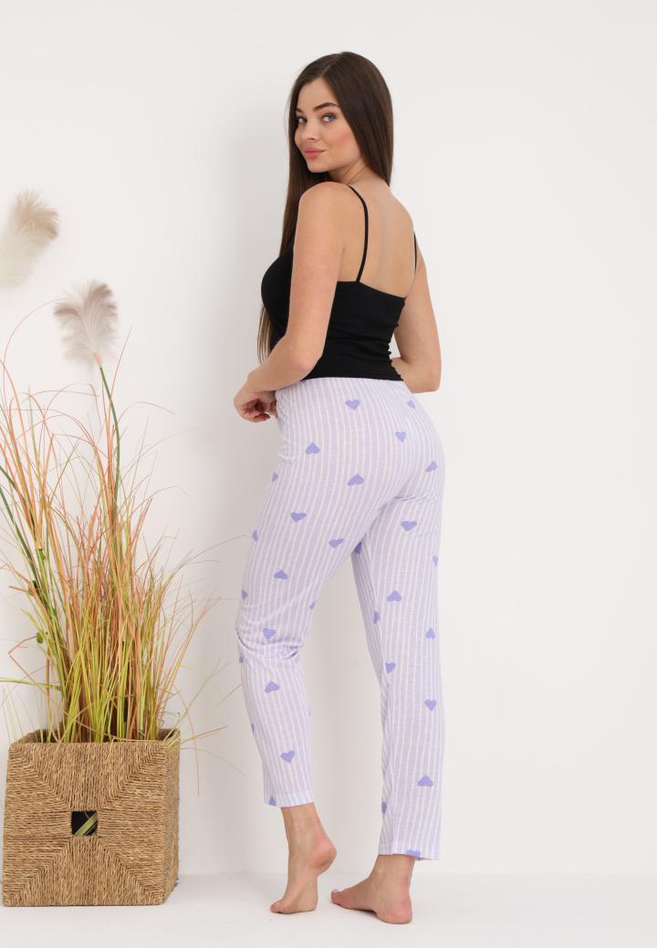 Pantaloni lungi de pijama damă imprimeu inimioare,mov