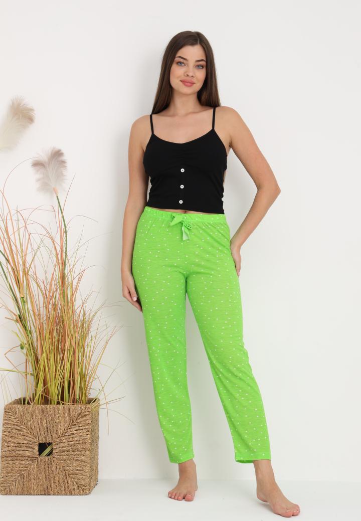 Pantaloni lungi de pijama damă imprimeu buline,verde