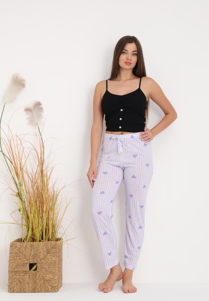 Pantaloni lungi de pijama damă imprimeu inimioare,mov