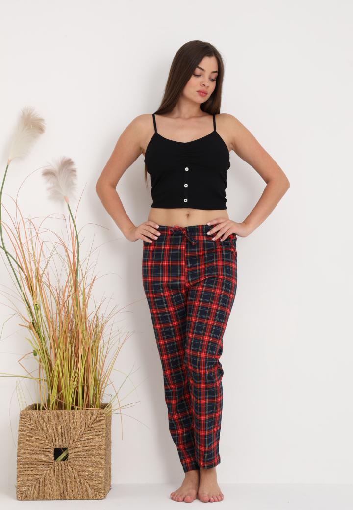Pantaloni lungi de pijama damă imprimeu carouri