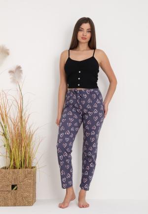 Pantaloni lungi de pijama damă imprimeu inimioare gri