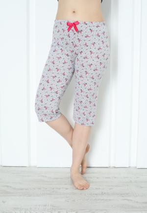 Pantaloni Pijama Damă Treisferturi cu Flori Roz Închis