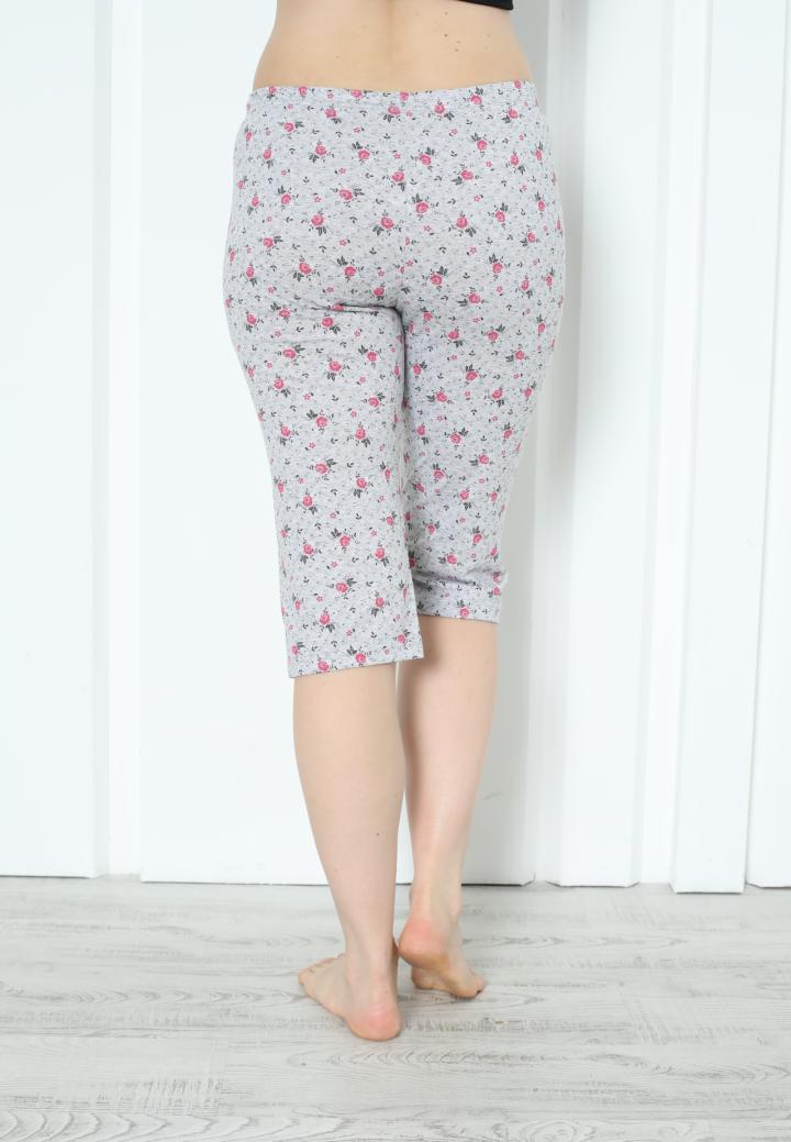 Pantaloni Pijama Damă Treisferturi cu Flori Roz Închis