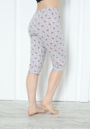Pantaloni Pijama Damă Treisferturi cu Flori Roz Închis
