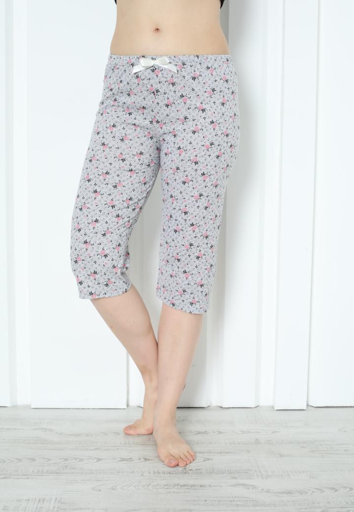 Pantaloni Pijama Damă Treisferturi cu Flori Roz Închis