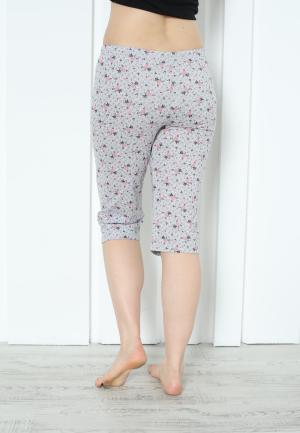 Pantaloni Pijama Damă Treisferturi cu Flori Roz Închis