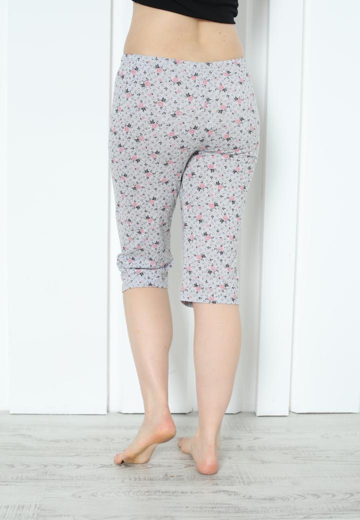 Pantaloni Pijama Damă Treisferturi cu Flori Roz Închis