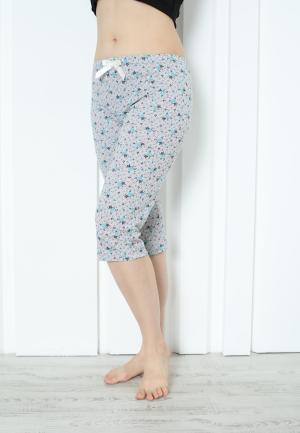 Pantaloni Pijama Damă Treisferturi cu Flori Albastre