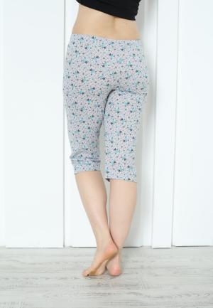 Pantaloni Pijama Damă Treisferturi cu Flori Albastre