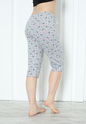 Pantaloni Pijama Damă Treisferturi cu Flori Albastre