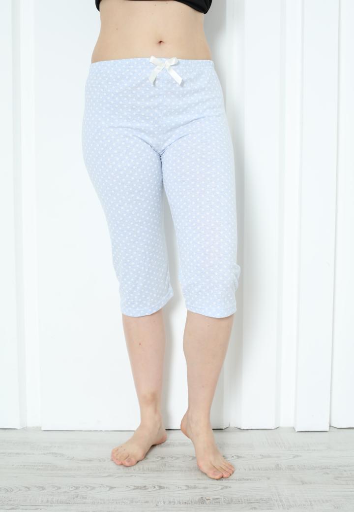 Pantaloni Pijama Damă Treisferturi cu Flori Albastru