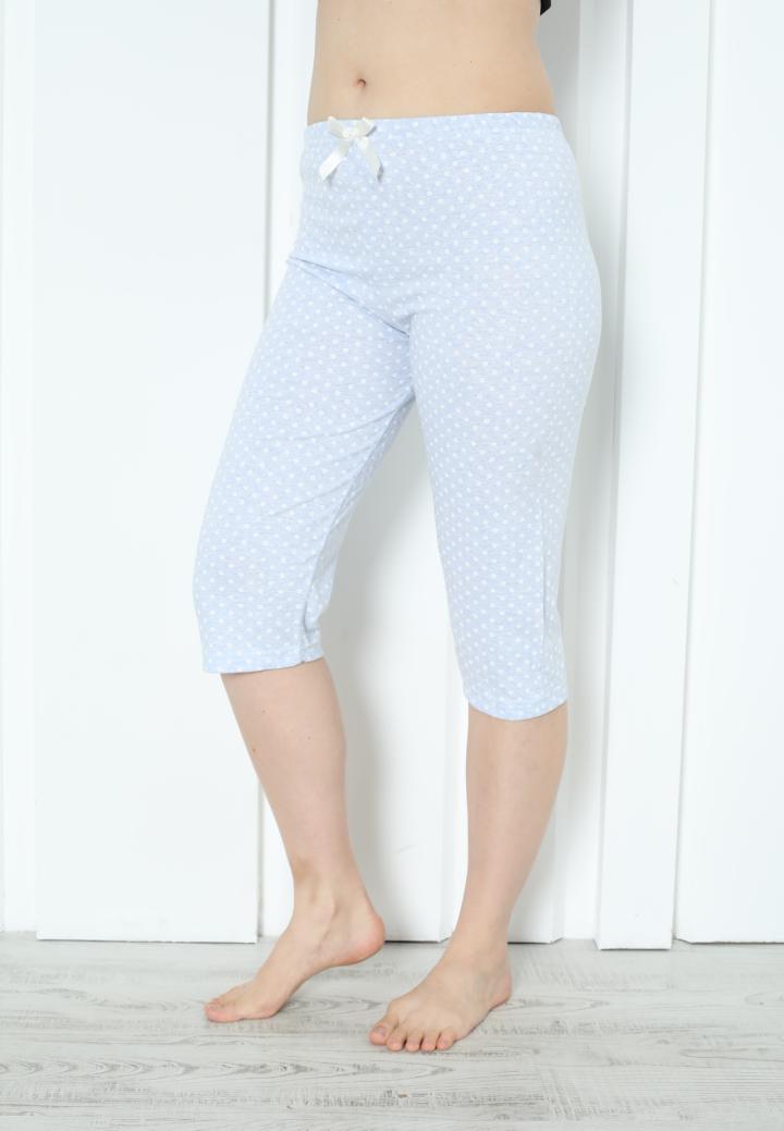 Pantaloni Pijama Damă Treisferturi cu Flori Albastru