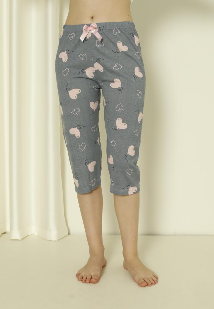Pantaloni Pijama Damă Treisferturi cu Baloane și Inimoare