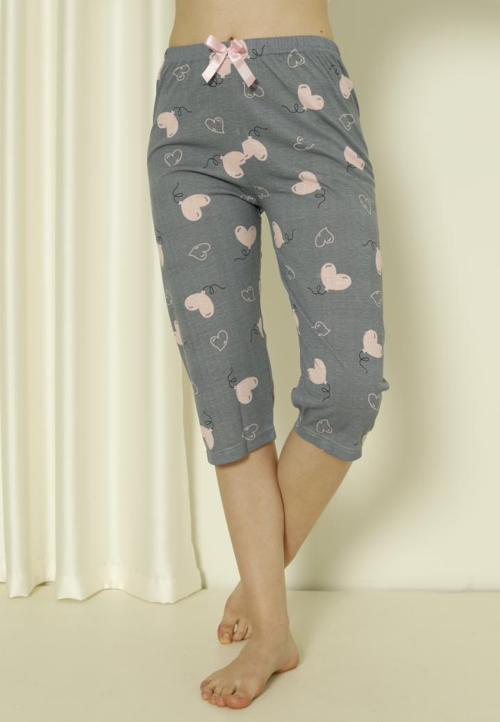 Pantaloni Pijama Damă Treisferturi cu Baloane și Inimoare