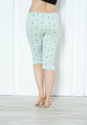 Pantaloni Pijama Damă Treisferturi cu Fundițe Verde Deschis