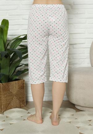 Pantaloni Pijama Damă Treisferturi, alb, inimi