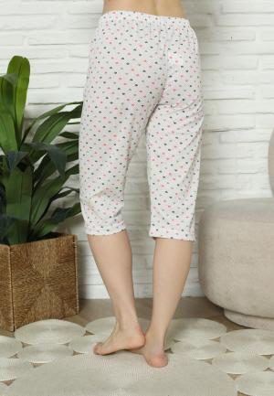 Pantaloni Pijama Damă Treisferturi, alb, inimi