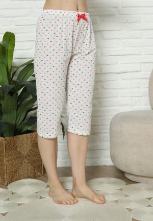 Pantaloni Pijama Damă Treisferturi, alb, inimi