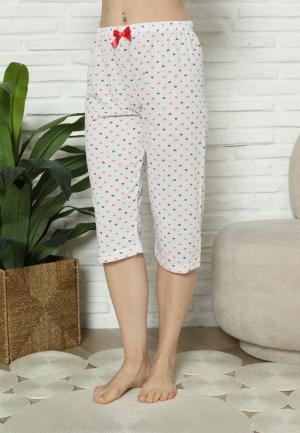 Pantaloni Pijama Damă Treisferturi, alb, inimi