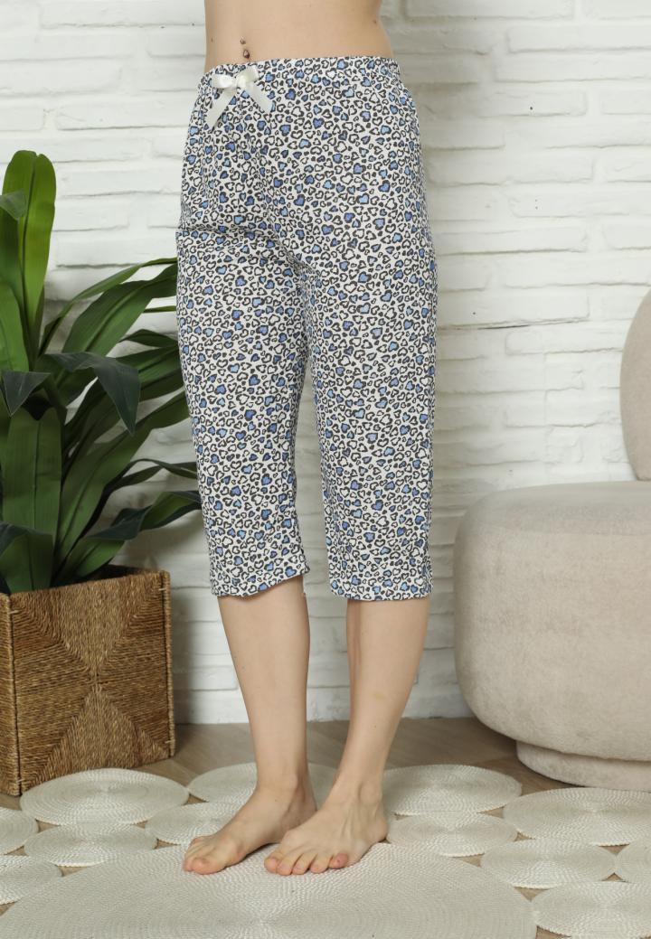 Pantaloni Pijama Damă Treisferturi, albastru, inimi
