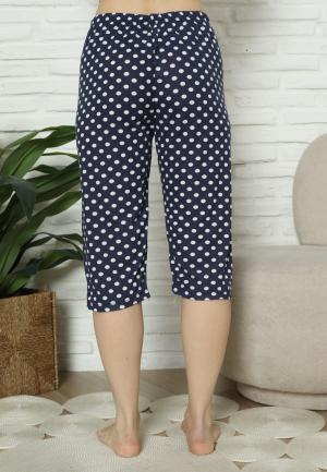 Pantaloni Pijama Damă Treisferturi, bleumarin, buline