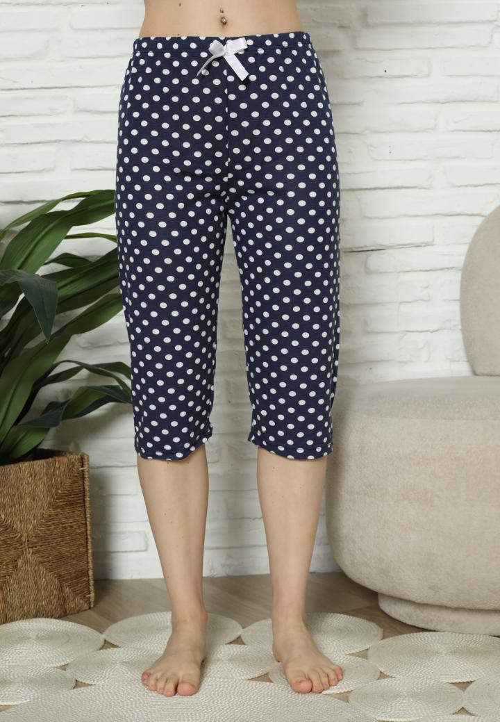 Pantaloni Pijama Damă Treisferturi, bleumarin, buline