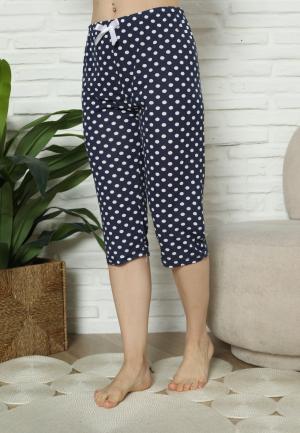 Pantaloni Pijama Damă Treisferturi, bleumarin, buline