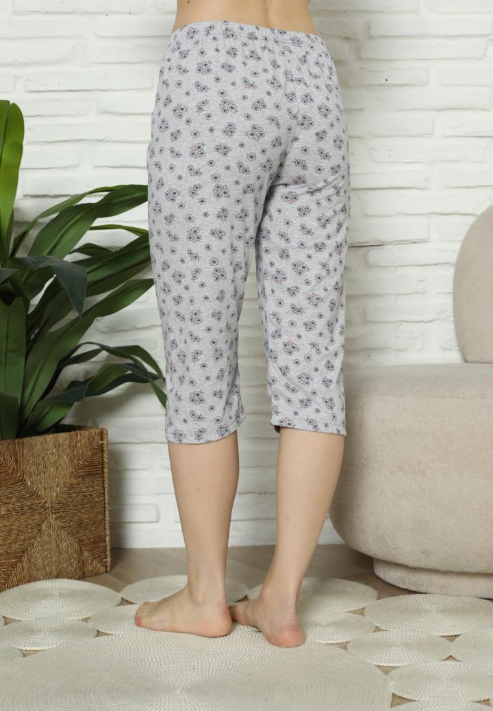 Pantaloni Pijama Damă Treisferturi, gri, flori
