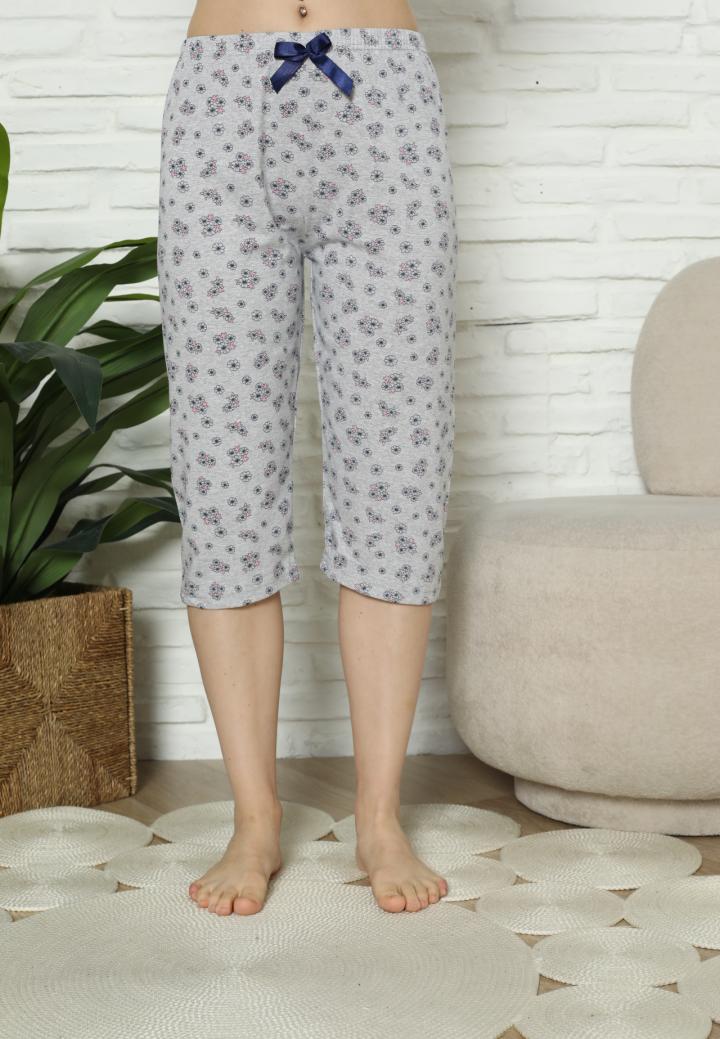 Pantaloni Pijama Damă Treisferturi, gri, flori