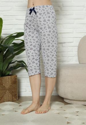 Pantaloni Pijama Damă Treisferturi, gri, flori