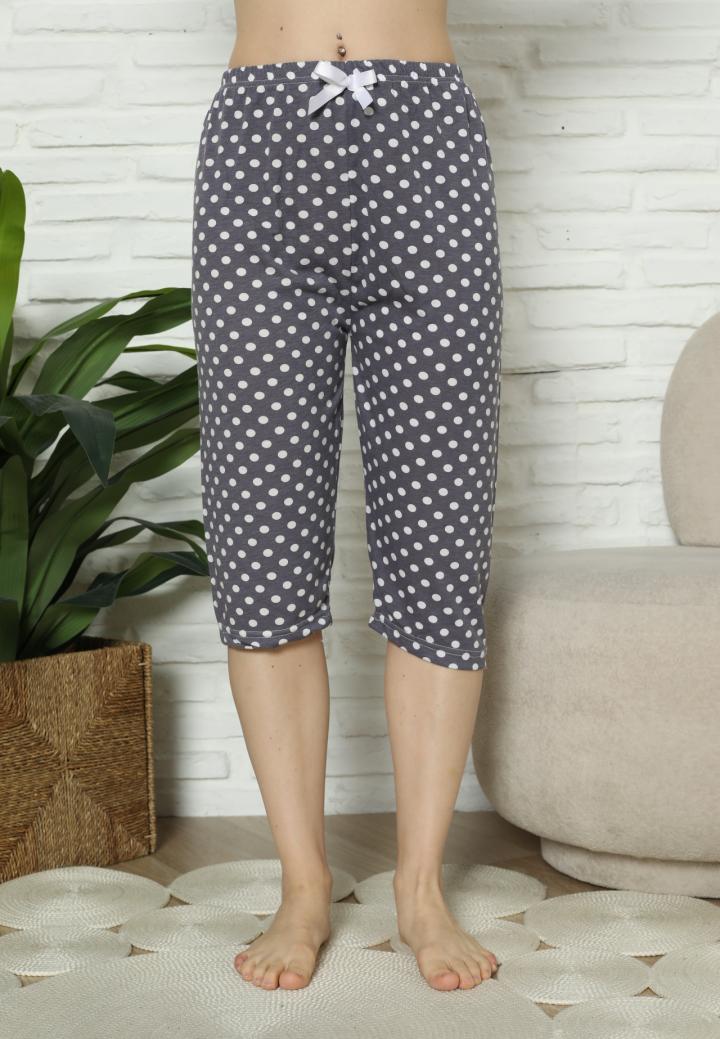 Pantaloni Pijama Damă Treisferturi, Gri inchis, buline