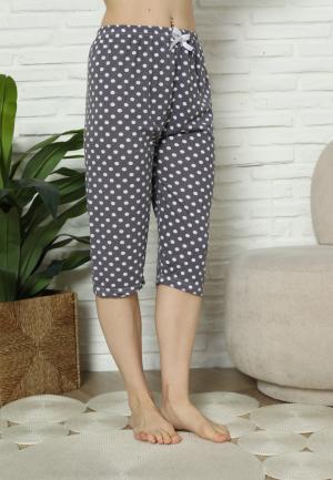 Pantaloni Pijama Damă Treisferturi, Gri inchis, buline