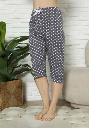 Pantaloni Pijama Damă Treisferturi, Gri inchis, buline