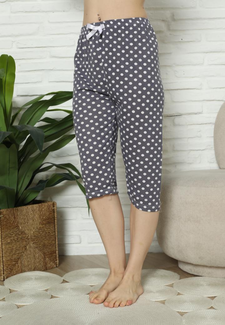Pantaloni Pijama Damă Treisferturi, Gri inchis, buline
