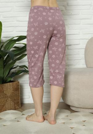 Pantaloni Pijama Damă Treisferturi, mov, flori