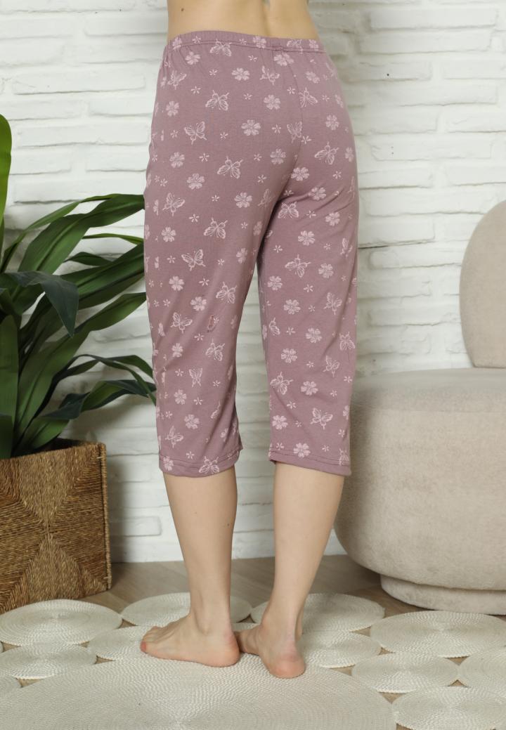 Pantaloni Pijama Damă Treisferturi, mov, flori