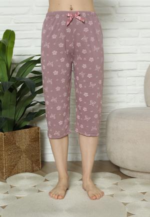 Pantaloni Pijama Damă Treisferturi, mov, flori