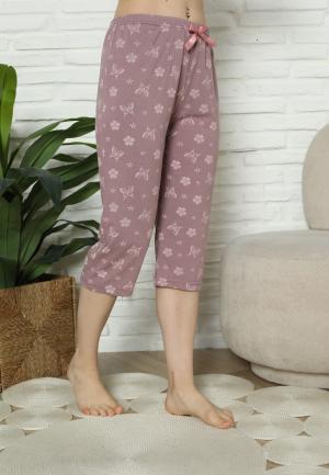 Pantaloni Pijama Damă Treisferturi, mov, flori