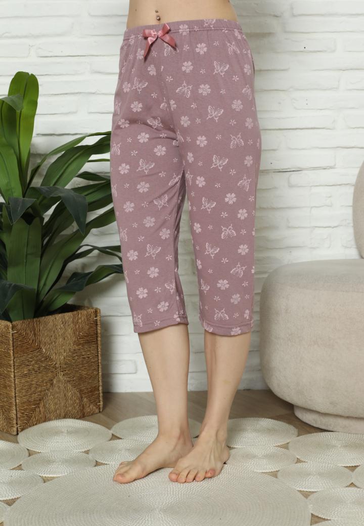 Pantaloni Pijama Damă Treisferturi, mov, flori