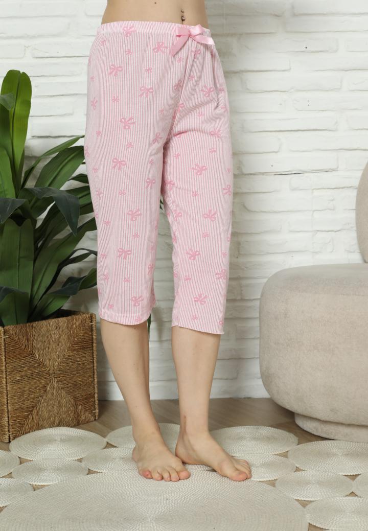 Pantaloni Pijama Damă Treisferturi, roz, fundite