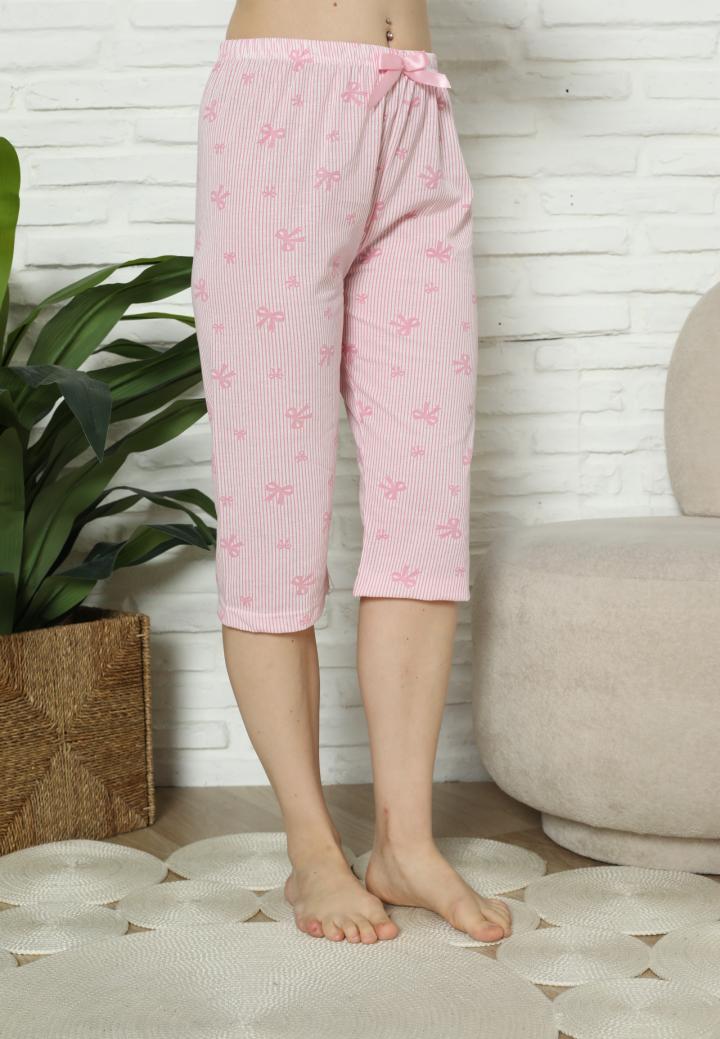 Pantaloni Pijama Damă Treisferturi, roz, fundite