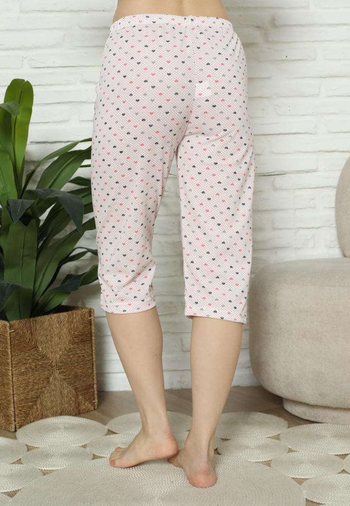 Pantaloni Pijama Damă Treisferturi, roz, inimi