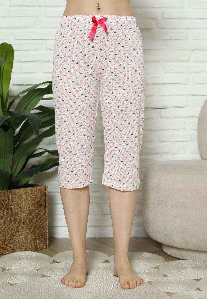 Pantaloni Pijama Damă Treisferturi, roz, inimi