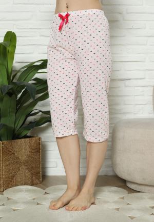Pantaloni Pijama Damă Treisferturi, roz, inimi
