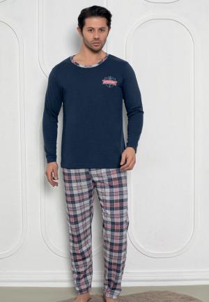Pijama Bărbați Bleumarin – Mâneci Lungi și Pantaloni Lungi, Design Academic