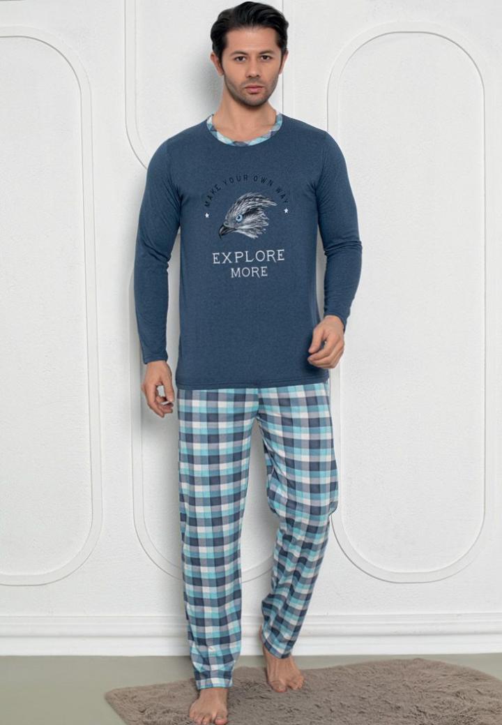 Pijama Bărbați Bleumarin – Mâneci Lungi și Pantaloni Lungi, Design Explore More