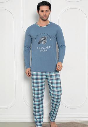 Pijama Bărbați Albastru – Mâneci Lungi și Pantaloni Lungi, Design Explore More