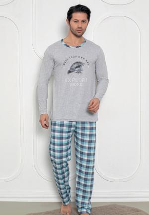 Pijama Bărbați Gri – Mâneci Lungi și Pantaloni Lungi, Design Explore More